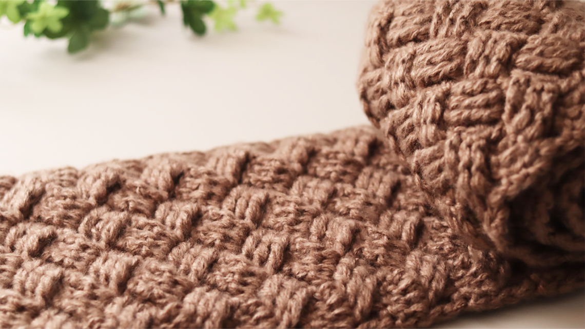 かぎ針編み 100均毛糸でバスケット編みの幅広ショートマフラー編み方 Crochet Winter Scarf